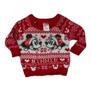 Disney Baby Girls Red Mickey & Minnie Christmas Sweater Size 6-9 Months NWOT